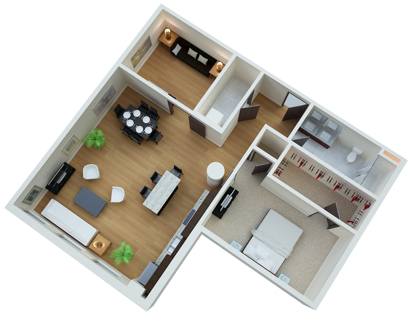 Floor plan for 1 bed, 1 bath, 1150 sqft